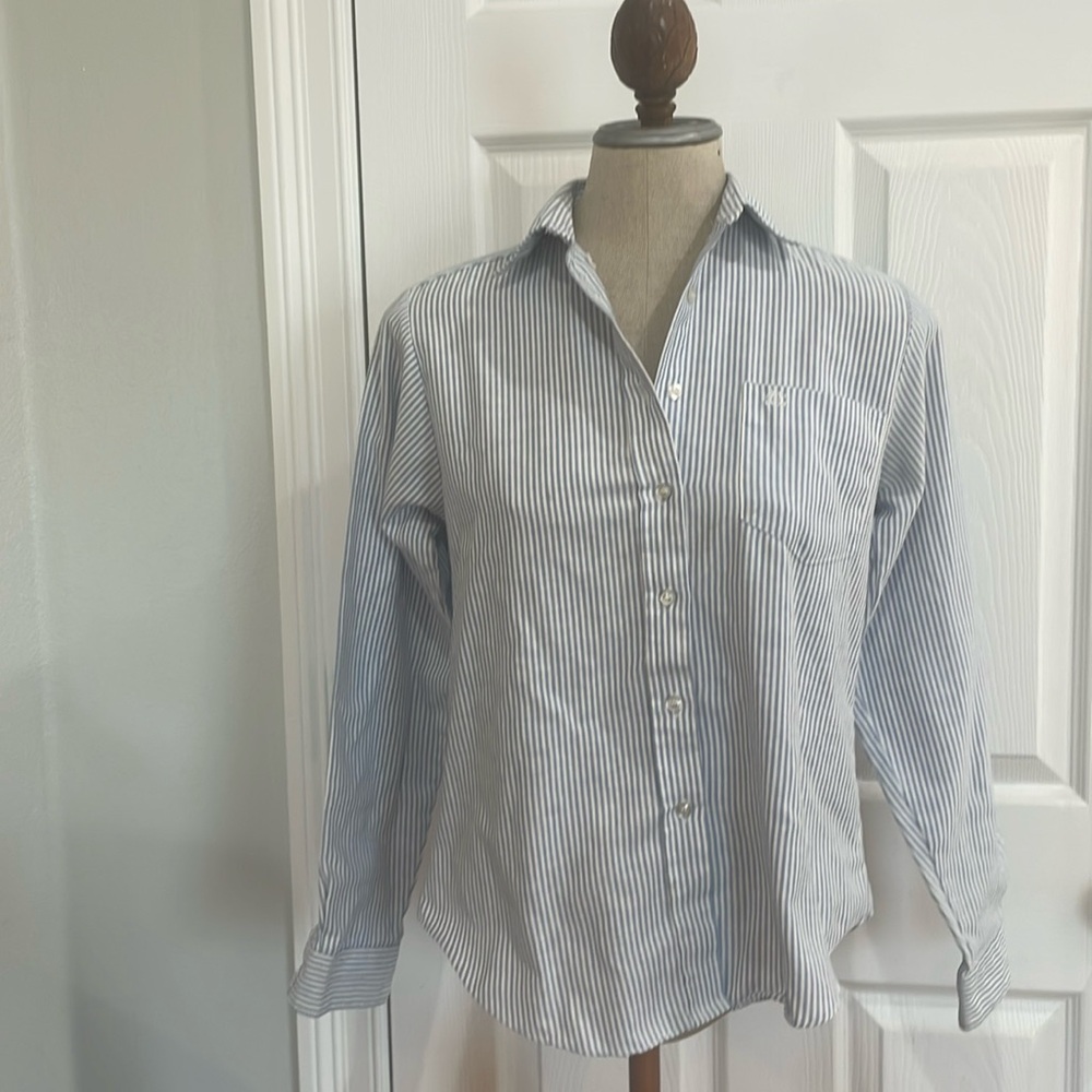 Vintage 80s lady Cavallon button down long sleeve striped collar shirt pocket 8
